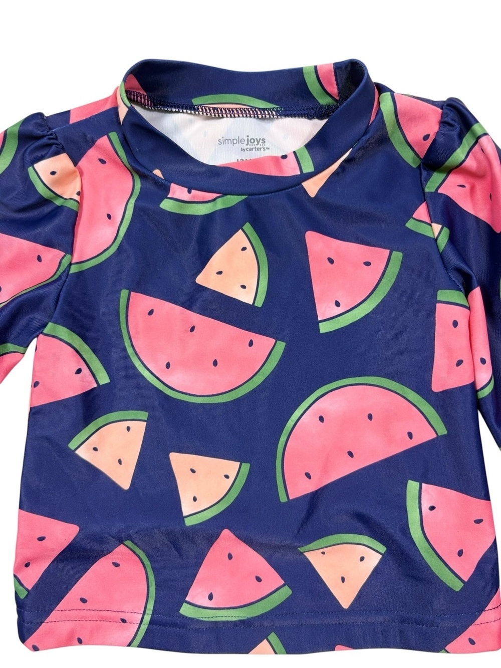 Simple Joys by Carter's Navy Long-Sleeve Rashguard with Pink Watermelon Print